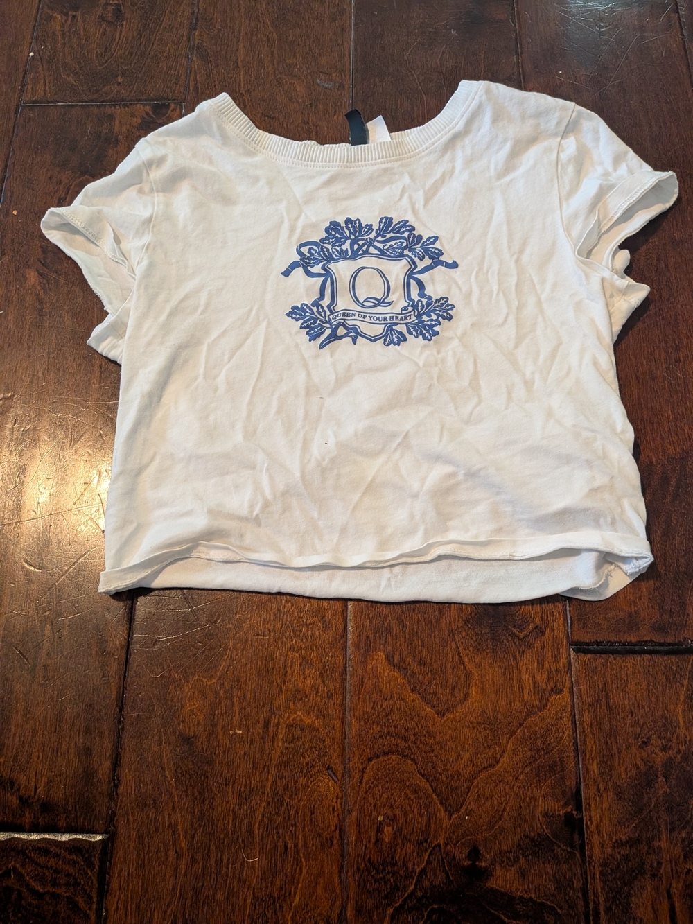 H&M White Crop Top with Blue Crest Graphic